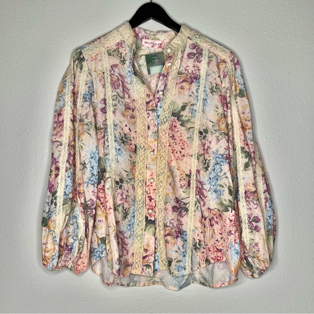 Retreat Collection Lace Button Up Women's M Cottagecore Modest Floral Romantic